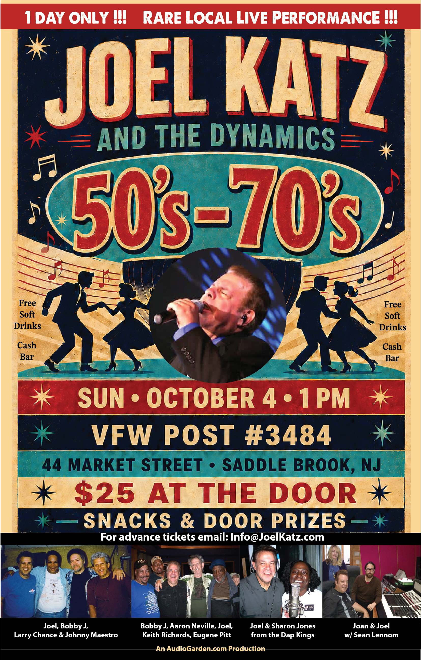 Joel Katz and the Dynamics poster — 50s-70s, Sunday October 4, 1pm, VFW Post #3484, Saddle Brook NJ